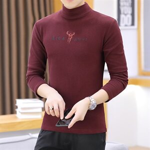 冬季半高领双面绒刺绣小鹿卫衣男加绒加厚保暖打底衫长袖黄335P28图片