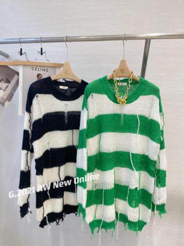 现货秋季新款破洞针织个性毛衣，女装针织衫/毛衣，G