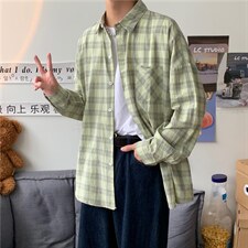 格子衬衫秋季新款潮ins宽松慵懒清新韩版休闲帅气上衣W1290-P33，男装衬衫，星座512-4