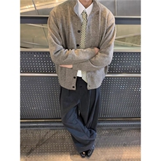 网复古圆领羊毛开衫秋冬季休闲针织衫高级感毛衣外套B77-P55，男装针织衫/毛衣，星座910-1