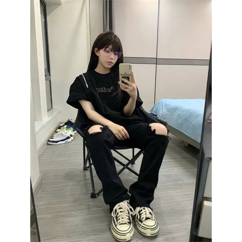 【档口现货】DK7714-批42美式高街潮牌男女直筒膝盖破洞显瘦长裤,男装休闲裤,星座603-2