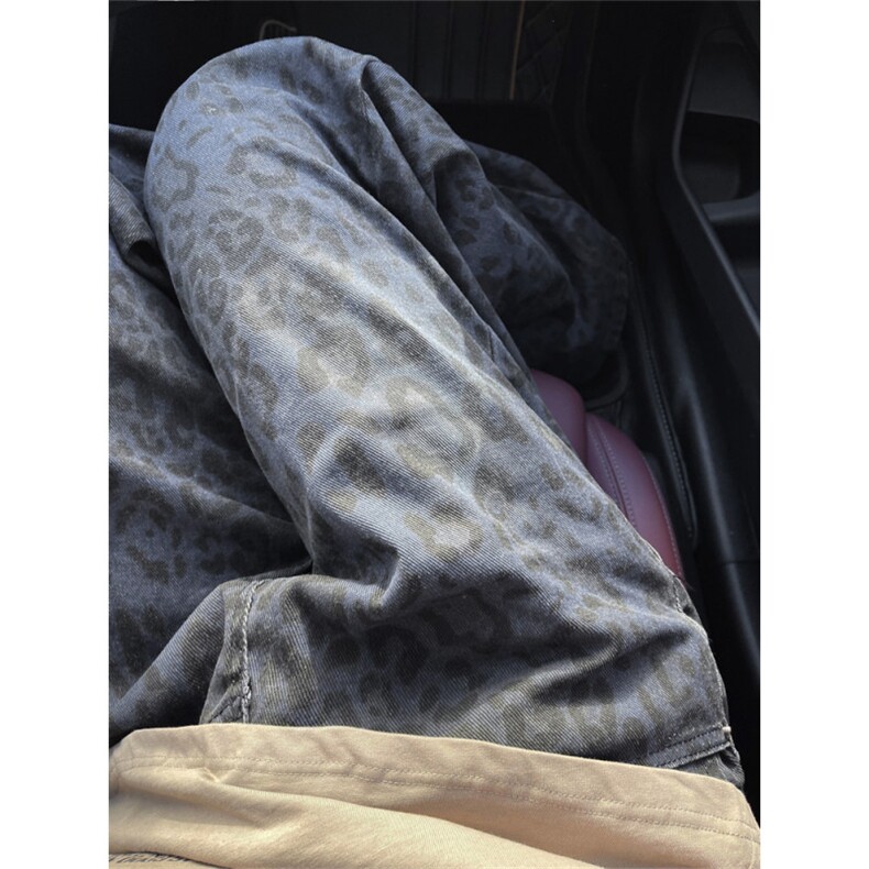 不是网图！！！N113-P55-复古豹纹印花宽松直筒牛仔裤高街休闲裤,男装休闲裤,电商B327