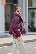 小个子短款立领羽绒服女2024新款冬季爆款设计感保暖白鸭绒面包服，女装羽绒服，意芙