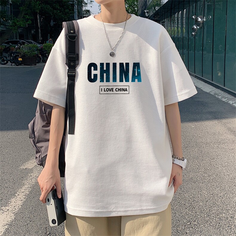 ！2022夏季男士华夫格短袖T恤简约字母半袖体恤TXH227P25,男装T恤,电商B220