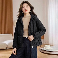 2025冬装新款简约时尚休闲加绒保暖连帽外套，女装短外套，阿丹