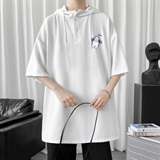 LD54167-P45连帽短袖t恤男大码胖子带帽五分袖中袖，男装T恤，电商A040