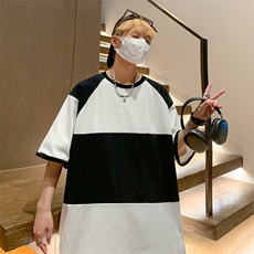 新款条纹拼色休闲短袖T恤欧美潮牌流行FC237-P32，男装T恤，星座1109-3