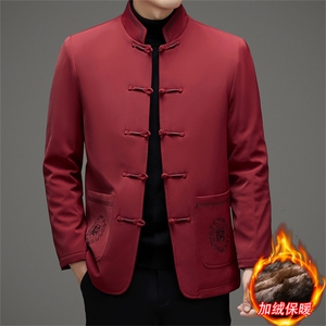 继续主推中老年风唐装加绒棉服中山装盘扣男复古棉衣外套图片