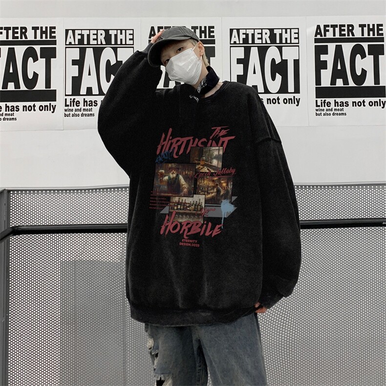 美式潮牌重磅水洗做旧连帽卫衣力推大码男XZ517A-2-Y7750-P58,男装卫衣,星座517A-2