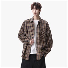 衬衫男春季新款港风宽松大码磨毛格子长袖衬衣CS510-P38，男装衬衫，星座214-3