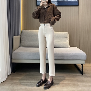 弹力黑色西装裤女2024新款八九分休闲小脚西裤烟管萝卜裤子春秋图片