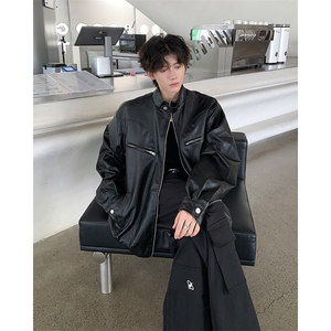 复古皮衣外套男生春秋季机车街头潮牌痞帅宽松皮夹克JK85511-P73图片