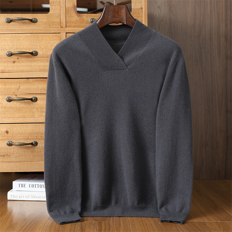高品质男士V领羊绒衫羊绒秋冬保暖时尚百搭舒适毛衣男装，男装羊绒套衫，榆莲羊绒