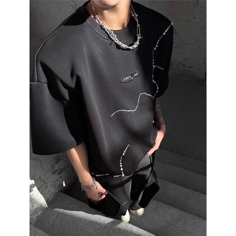 新款！手工钉珠T恤顶男夏季高级感穿搭宽松百搭上衣潮TW162，男装T恤，星座1116A（原606A-3）