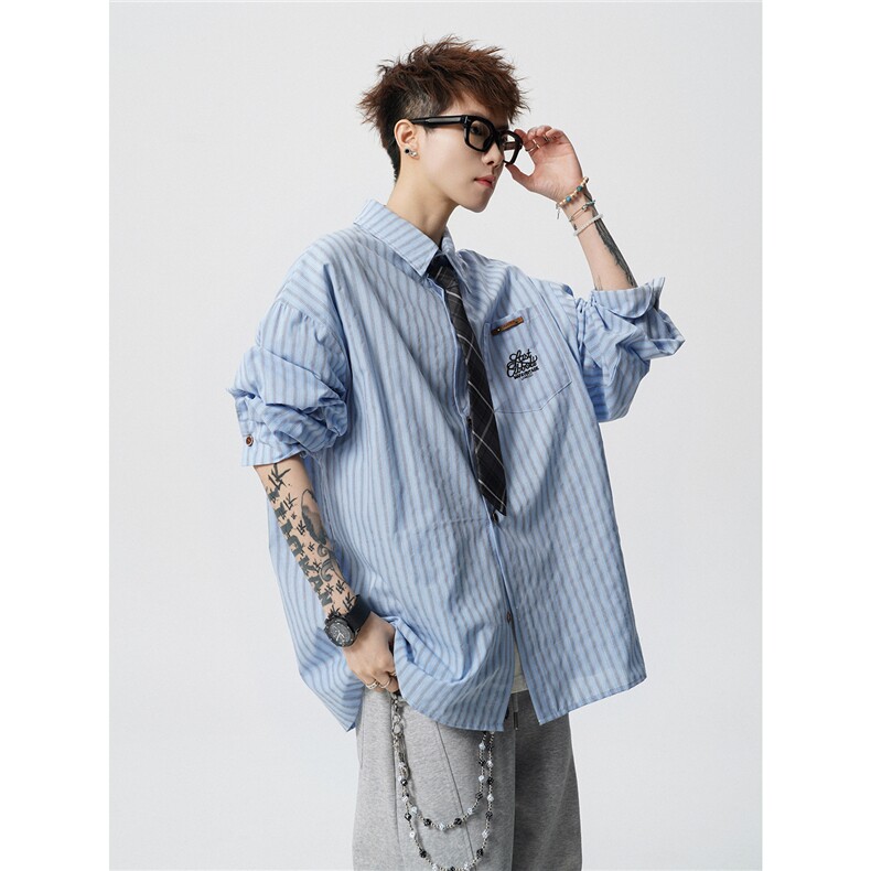 现货CS1163-特P53新款百搭条纹大码男衬衫,男装衬衫,电商A059
