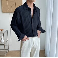 韩版宽松褶皱感长袖衬衫男士秋季潮流高级感痞帅休闲免烫衬衣C25，男装衬衫，星座1116A-2（原606A-1）