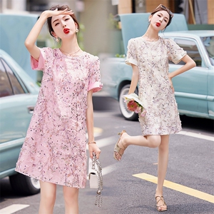 精致珠片刺绣连衣裙女夏季气质大码裙子2025年新款欧货a字裙图片