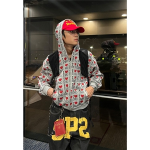 字母爱心长袖开衫卫衣男女春秋宽松休闲百搭潮情侣外套WYA227P52