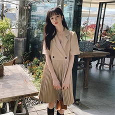 甜酷风盐系西装连衣裙女春夏2025年新款夏装设计感又a又飒百褶裙，女装连衣裙，2C053