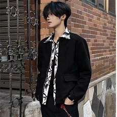 HT163-P75美式假两件外套男士春秋季2025新款翻领设计感工装夹克，男装夹克，电商B323A