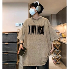 抖音得物供货240克重磅现货宽松美式纯棉水洗做旧印花T恤ATSX07，男装T恤，电商A443