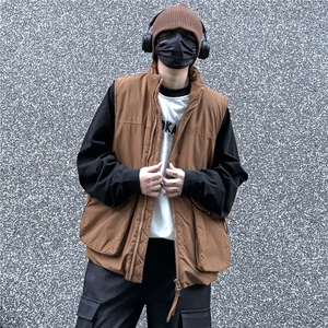 可穿260斤白鸭绒秋冬大码工装可二开羽绒马甲港风羽绒服背情侣装图片
