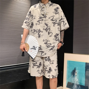 DSA028-TZ2402 特P50 量大优供视频新风龙纹冰丝短袖短裤套装男图片