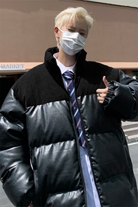 M-6XL大码冬季PU皮棉衣男加厚银狐绒外套 3616特P95图片