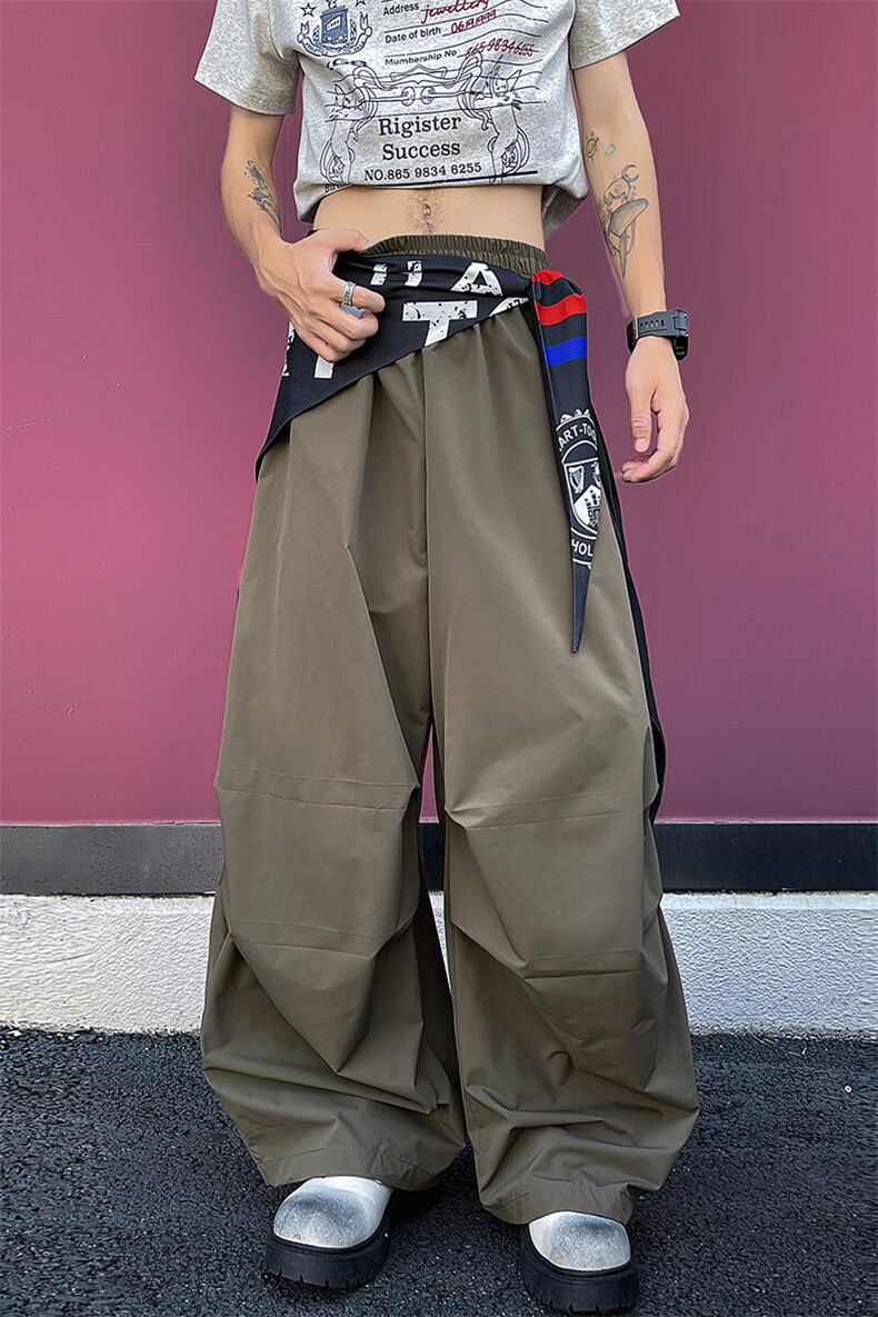 8XL-M美式复古撞色屁帘工装伞兵裤男褶皱设计感宽松阔腿裤P68,男装工装外套,电商D206-1