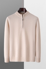 秋冬季羊毛男士七针加厚圆领平面半拉链羊毛衫，男装羊毛衫，君贝羊绒