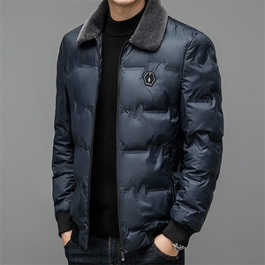 冬季新款中年男士商务休闲棉衣爸爸装厚款保暖翻领棉服外套男装图片
