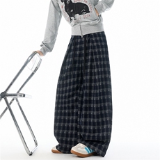 现货ZK8050-批65控98重磅美式磨毛格子阔腿垂感直筒大码休闲裤，男装休闲裤，电商A059