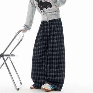 现货 ZK8050-批65 控98 重磅美式磨毛格子阔腿垂感直筒大码休闲裤图片
