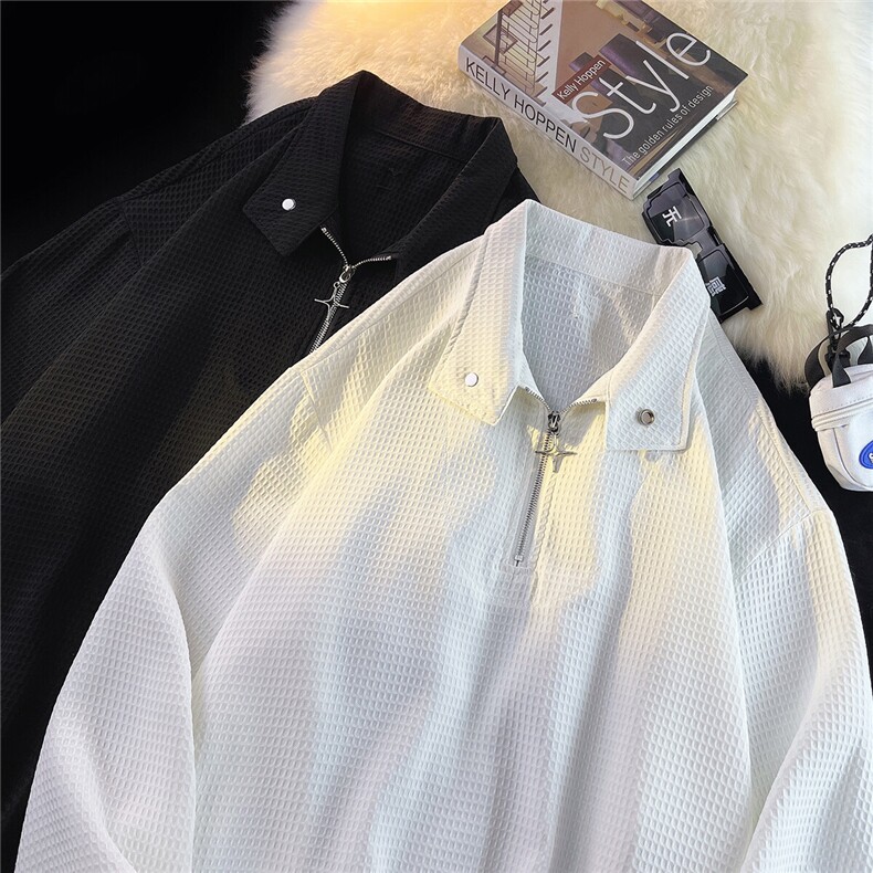 平铺华夫格金属拉链装饰大码M-5XL套头潮卫衣男外套男WY8758P65，女装短外套，星座227-7