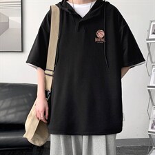 LD54237-P45连帽短袖t恤男大码胖子带帽五分袖中袖大皂风，男装T恤，电商A040