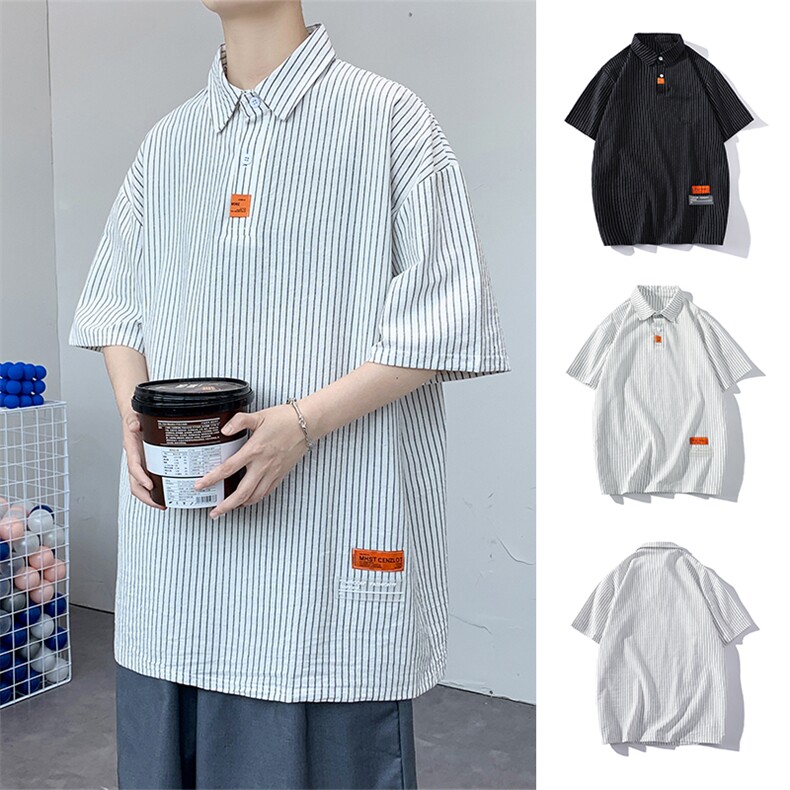 货足8XL-M 美式POLO衫条纹短袖衬衫男2023夏季新款半袖衬衣加大码图片