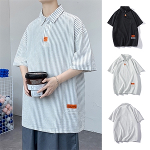 货足8XL-M 美式POLO衫条纹短袖衬衫男2023夏季新款半袖衬衣加大码图片