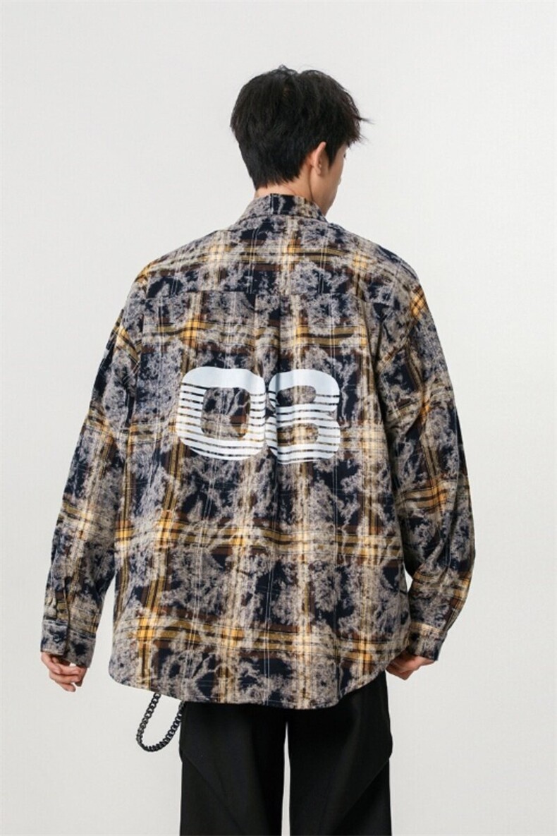 美式复古格子衬衫男痞帅休闲宽松长袖衬衣外套星座812-CY552-P58,男装衬衫,星座812