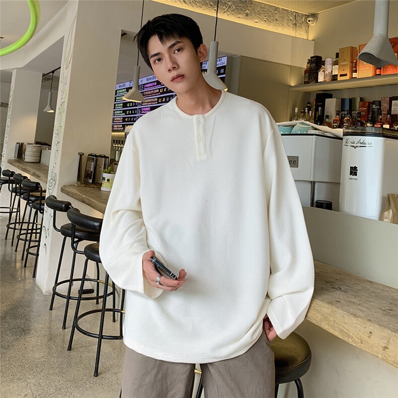 已下单24085-P55慵懒风宽松休闲长袖t恤男士大码打底衫内搭，男装T恤，电商B280-1（原A049）