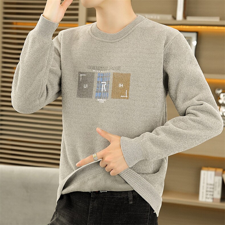圆领毛衣男加绒加厚一体绒卫衣秋冬季保暖毛线针织衫7008-P27,男装针织衫/毛衣,星座1706
