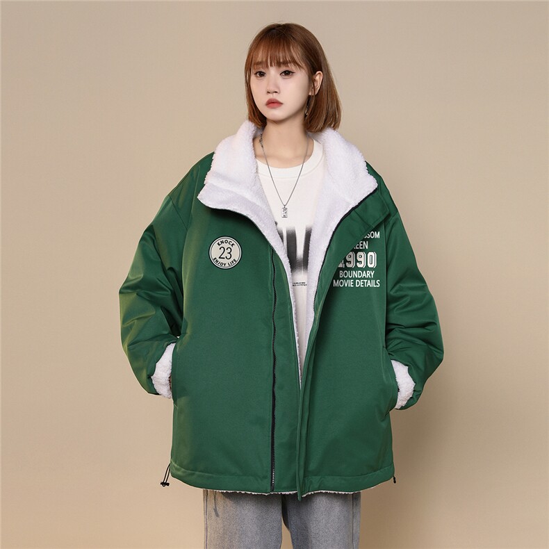 中性22冬季潮流字母印花两面穿摇粒绒立领棉衣外套MY227P135控168,男装棉衣,A247A