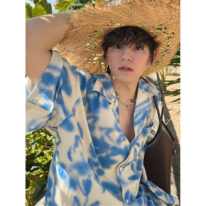 夏季沙滩度假花卉印花古巴领衬衫男休闲宽松短袖衬衣女WLA233-P34图片