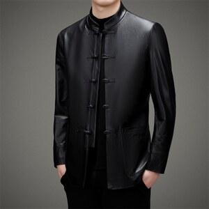 BAMJ-7739钱塘2020-2中年男士商务休闲唐装秋季皮衣夹克外套P560