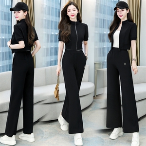 休闲时尚运动套装女2024春秋新款时尚气质女神范坠感阔腿裤两件套图片