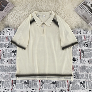 夏季新款POLO衫短袖T恤潮流拼色半拉链翻领半袖上衣图片