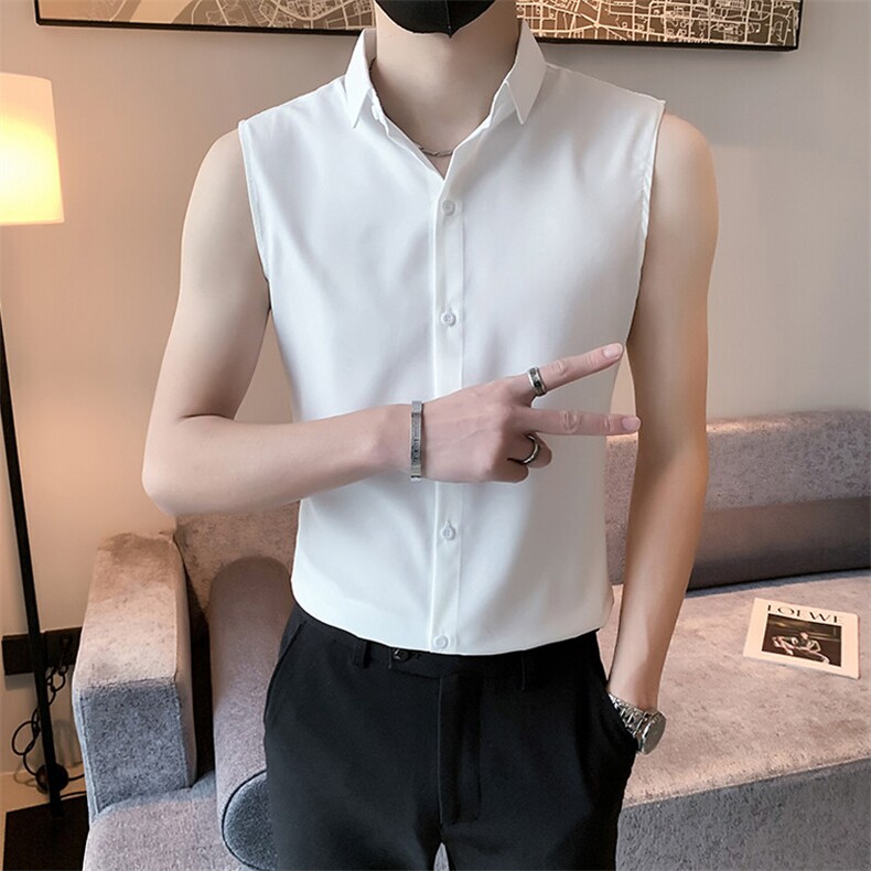 B216 CS203 P30 2025夏装新款男士无袖背心衬衫 社会小伙风图片