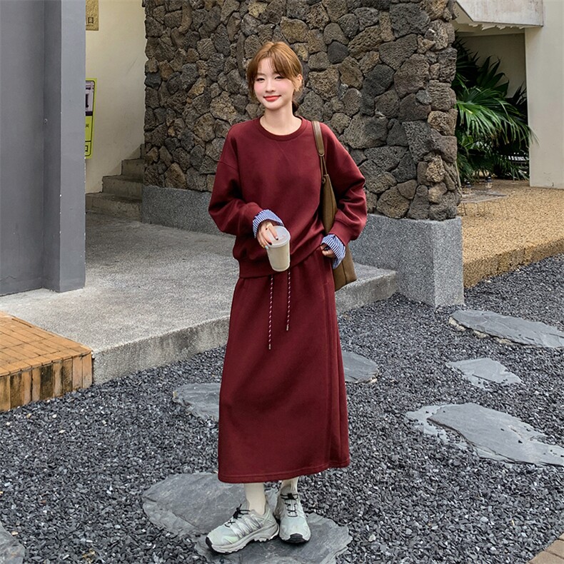 安可拉红休闲运动卫衣套装半身裙女秋新款又a又飒独特绝美两件套,女装套装/套裙,2C203