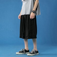 K160P45蓝底冰丝百搭休闲凉爽夏装学生抽绳宽松七分裤港风潮流，男装休闲裤，电商A050