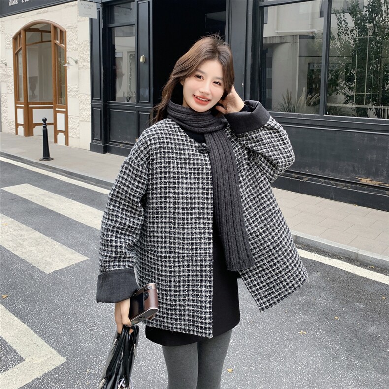 现货90绒！羊毛呢千鸟格羽绒服配围巾R2C086-2620P265K398,女装羽绒服,2C086