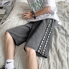 运动牛仔短裤男薄款潮牌侧边织带休闲裤3XL大码学生 K3214-P32图片